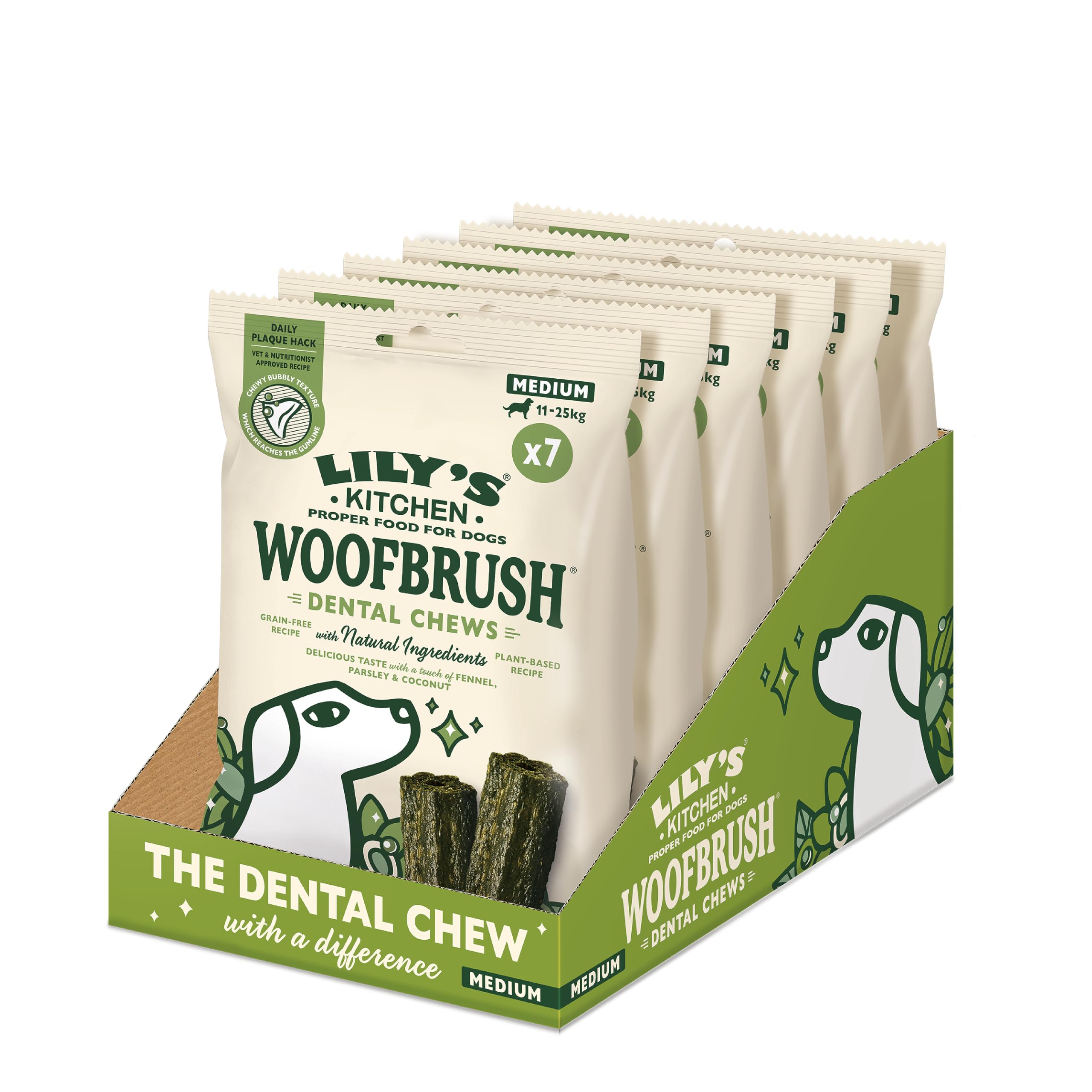 Lily’s Kitchen Woofbrush Medium Dental Dog Chew, Adult Dog 6xPacks(196g), Grain-free Recipe, With Natural Ingredients, for Medium Dogs