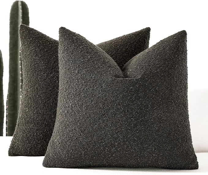 Boucle Decorative Throw Pillow Covers for Couch Set of 2, 18x18 inches, Oatmeal