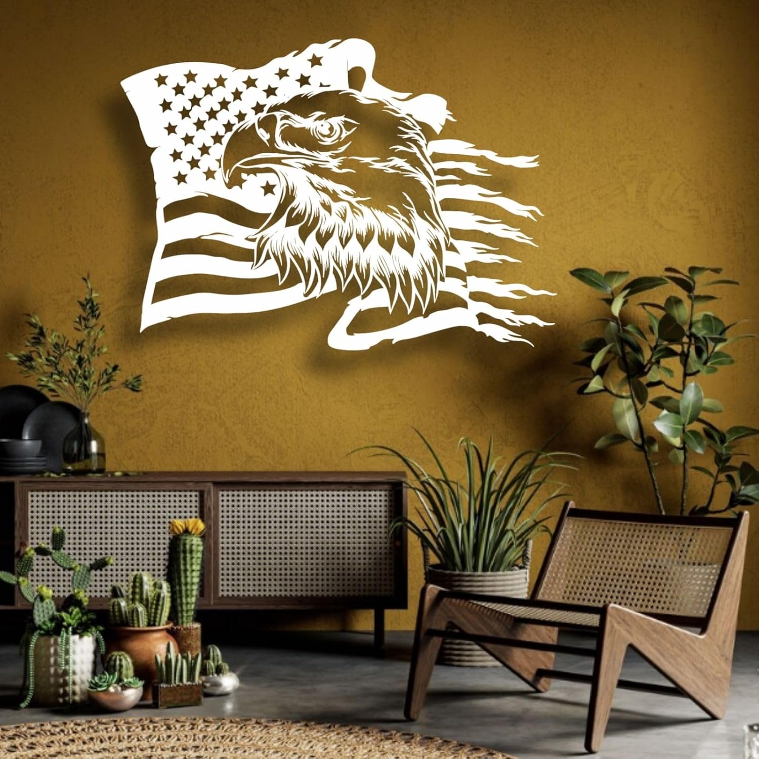 American Eagle Metal Wall Art, Independence Day Flag Wall Decor for Living Room,Office,Patriotic Gift(19"W x 13"H/47 x 34cm, Black)