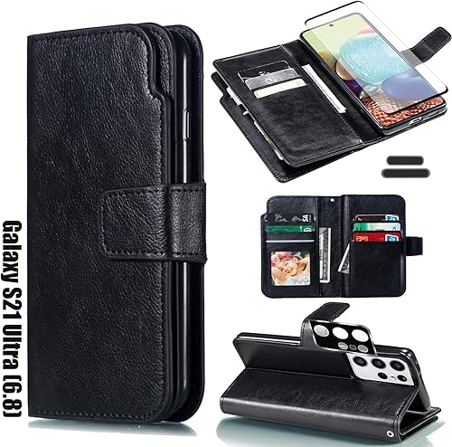 Miniatura 1 de Funda tipo cartera para Galaxy S21 Ultra de 6.8 pulgadas [3+ ranuras para tarjetas] Funda de cuero de PU plegable para tarjetas de crédito con