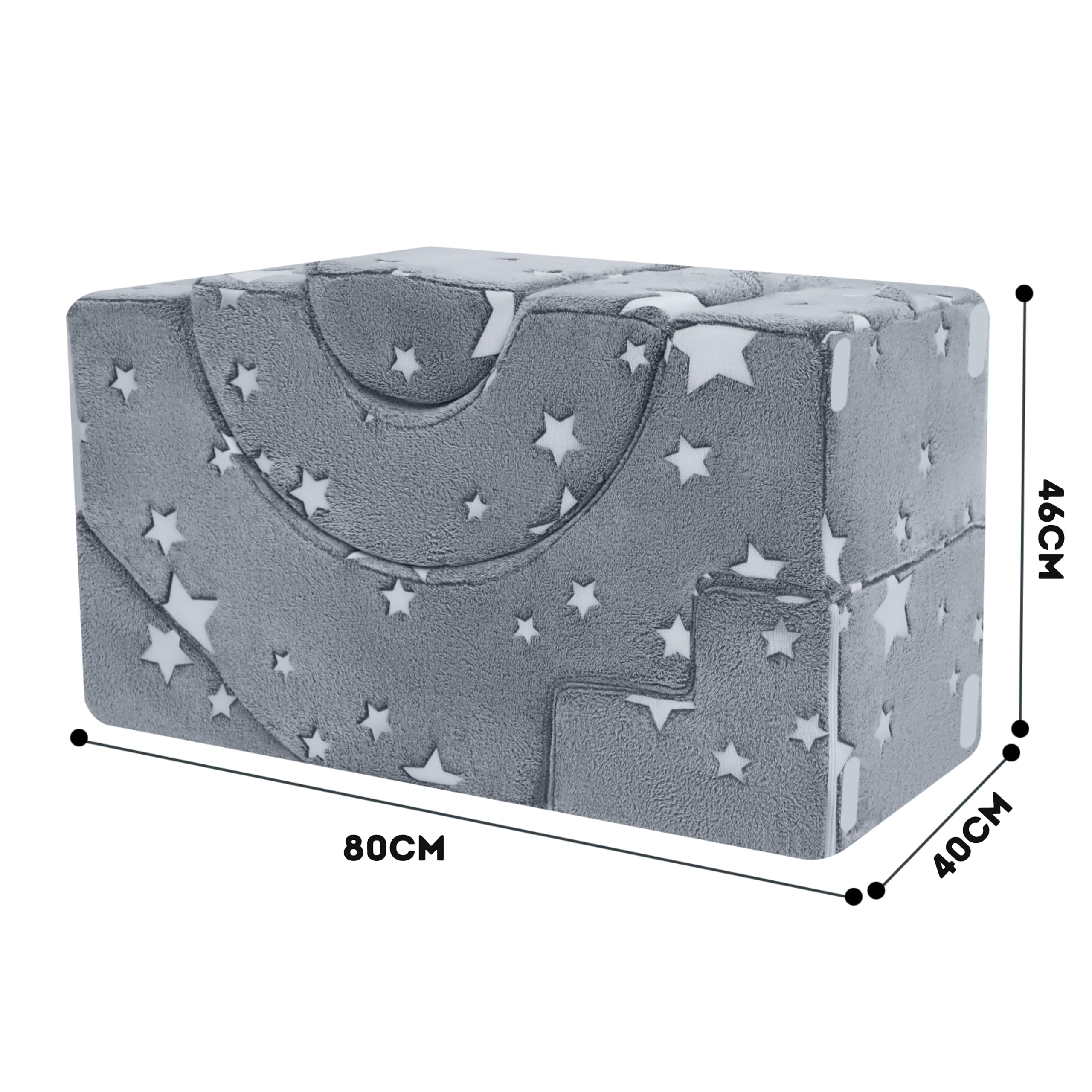 MeMoreCool Kindersofa Grau Stern-Motiv, Modulare Mini Couch aus Schaumstoff Fuer Kinderzimmer, Ausklappbares Spielsofa mit Abnehmbarem Bezug, Weiches Kindersessel ab 1 Jahr