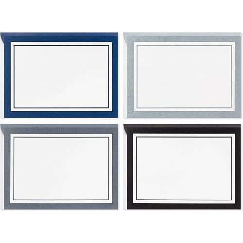 Hallmark Blank Cards Assortment with Organizer, Black & White Stripes (40 Flat Paneled Note Cards with Envelopes)