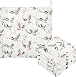 Baby Washcloths Mallard Ducks Burp Cloths, 3 Pack | Cotton, Muslin, Face Towel, Drool Bibs, Bath, Soft, Newborn, Infants, Girls, Boys, 11.8 x 11.8 Inch