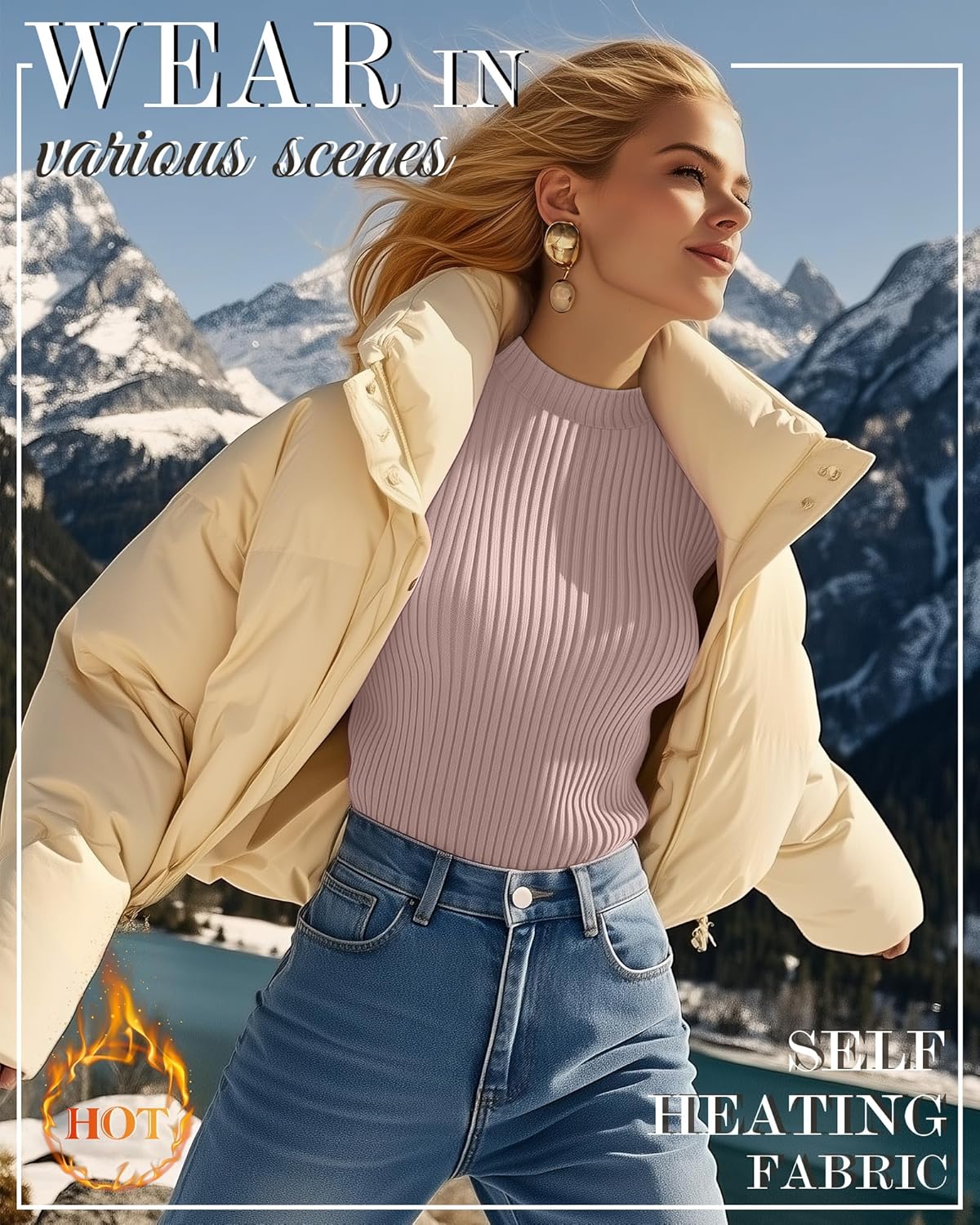 4 Pack Women's Mock Neck Long Sleeve Tops Ribbed Slim Fitted Cotton Thermal Shirts Casual Stretch Tight Base Layer - Image 4