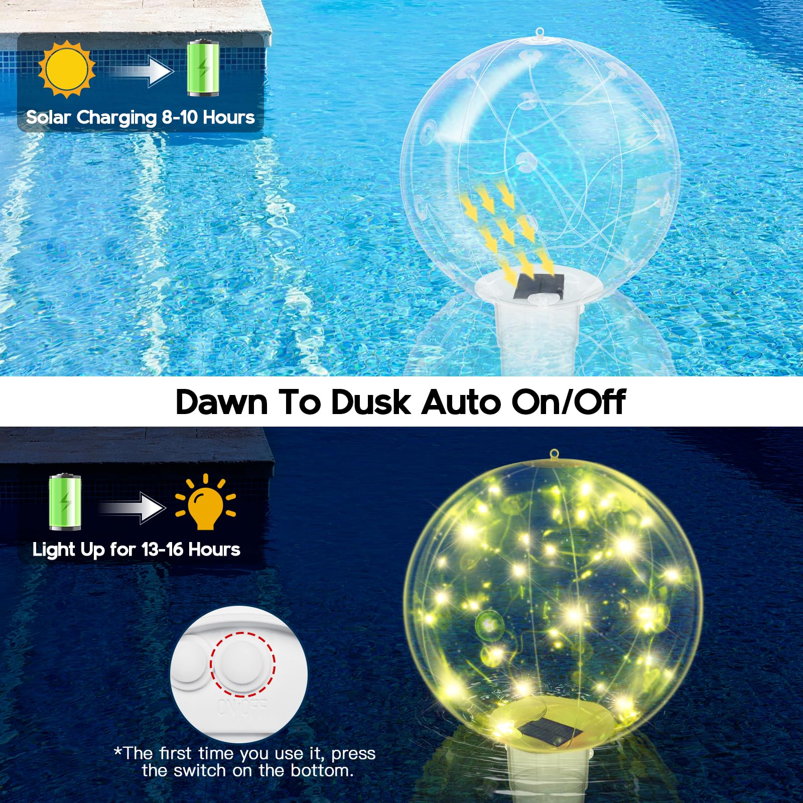 Idealife Dosierschwimmer Pool mit 36cm Solarlicht LED Kugelleuchte,RGB Farbmodi Pool Schwimmer Leuchtkugel mit Fernbedienung Timer,Solarlampen Chlor Dosierer Chlorspender,wasserdichte Einstellbar