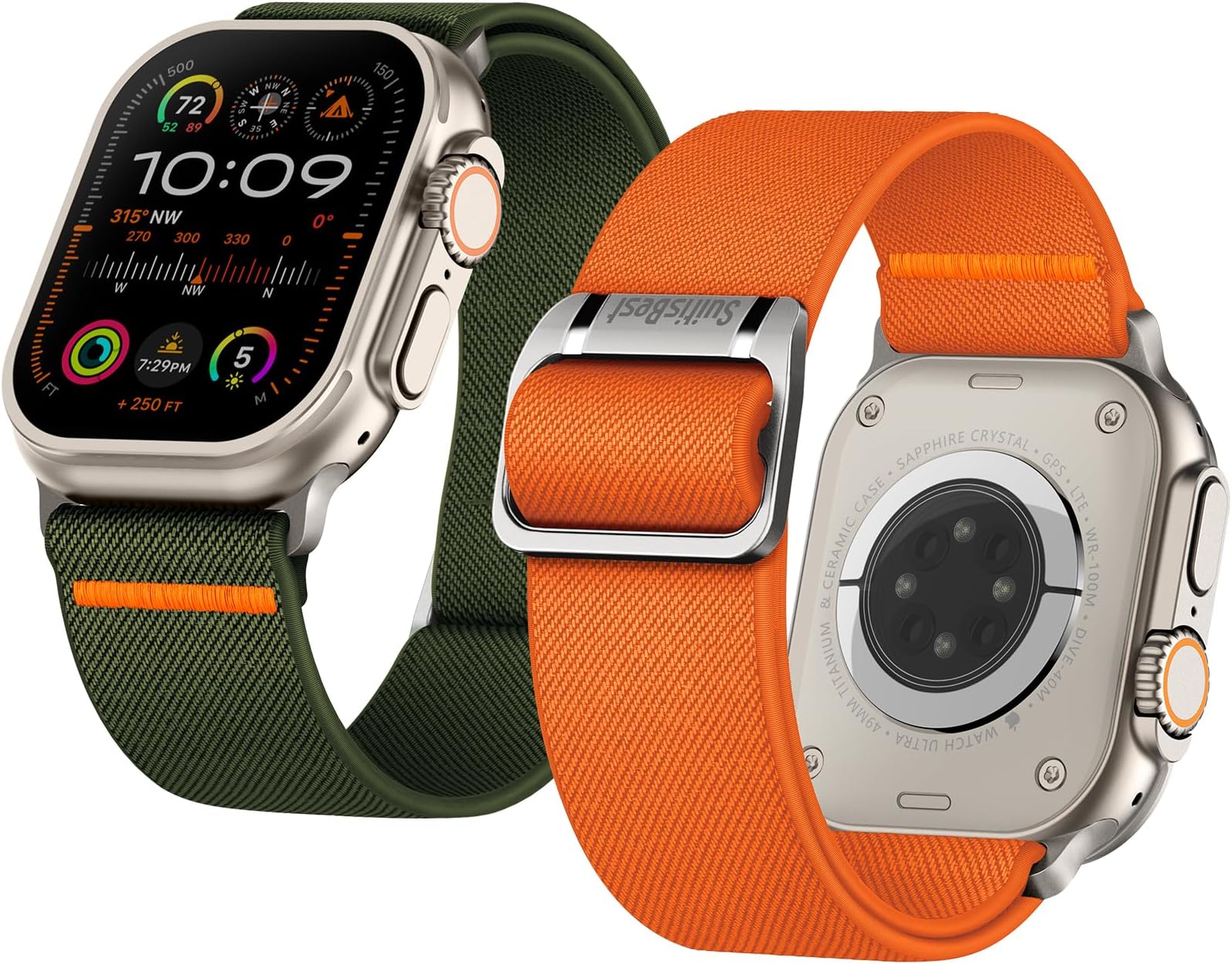 Suitisbest Sport Band for Apple Watch Ultra 2 Bands/Apple Watch Ultra Band 49mm 45mm 44mm 42mm, Wide Nylon Solo Loop Replacement Strap for iWatch Ultra 2 9 8 7 6 5 4 SE, 2 Pack