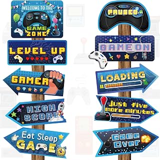 Tenare 20 Pcs Video Game Party Decorations Gaming Signs Level up, Blue