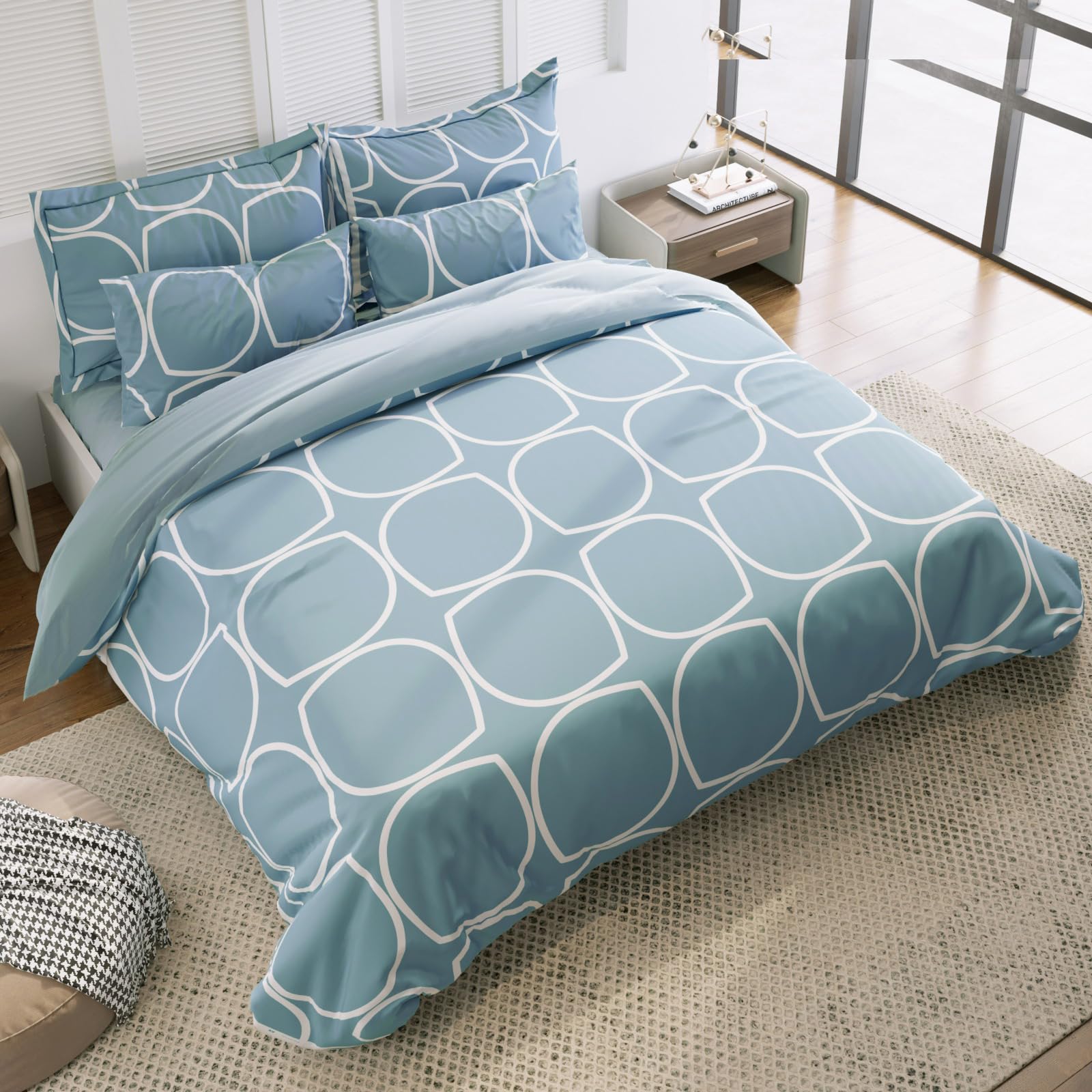 DECOMIZER XL Microfiber Soft Cotton Queen Bedsheet for Double Bed, Queen Size 90 Inches X 100 Inches, 230 X 250 cm with 2 Large Size Pillow Covers Without Joint - Grey Oval