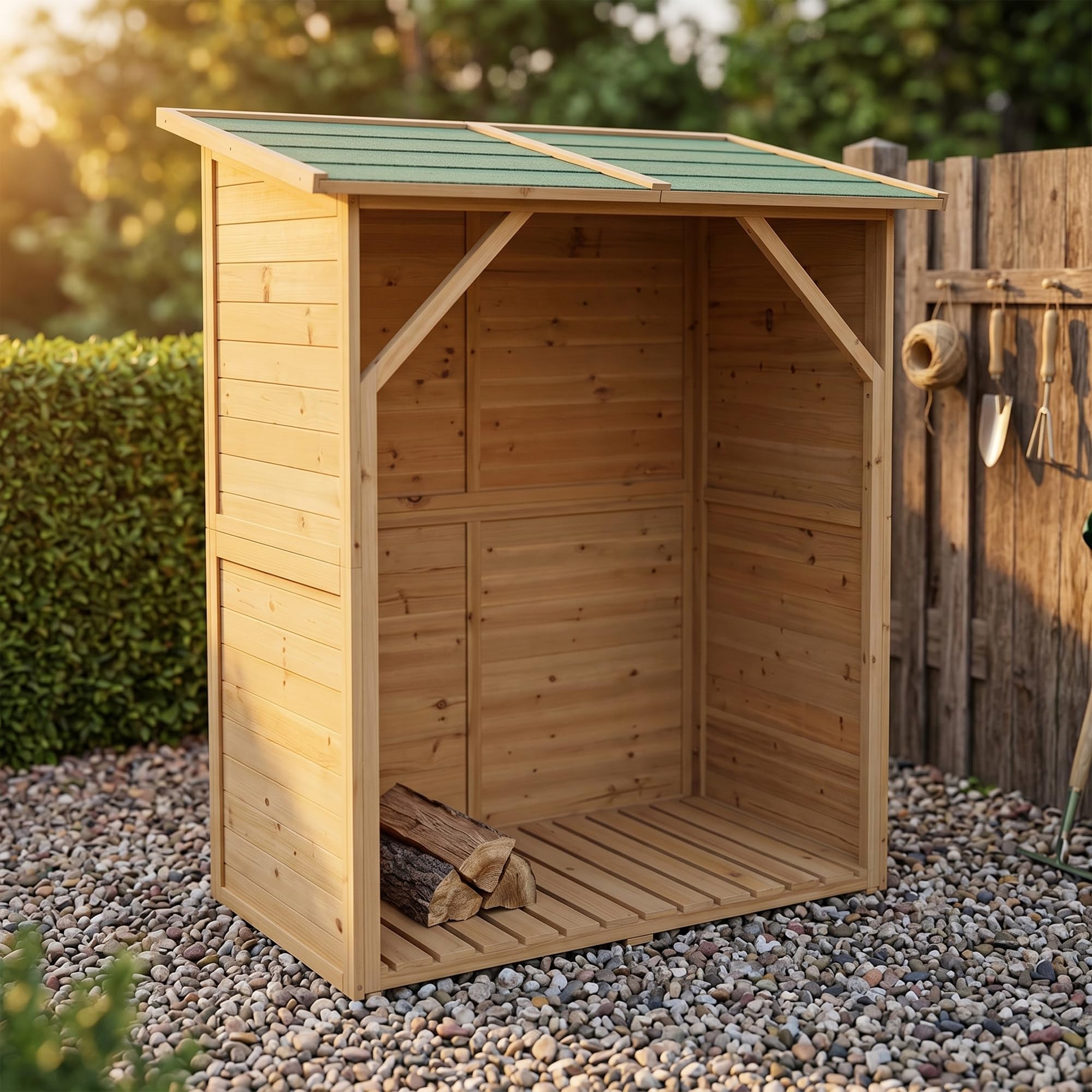 Mucola Kaminholzregal Brennholzregal mit Rückwand 160x134x75 cm Holz Braun | Stapelhilfe für Feuerholz und Scheite, schützt vor Regen, Schnee und Feuchtigkeit, großes Fassungsvermögen, stabil