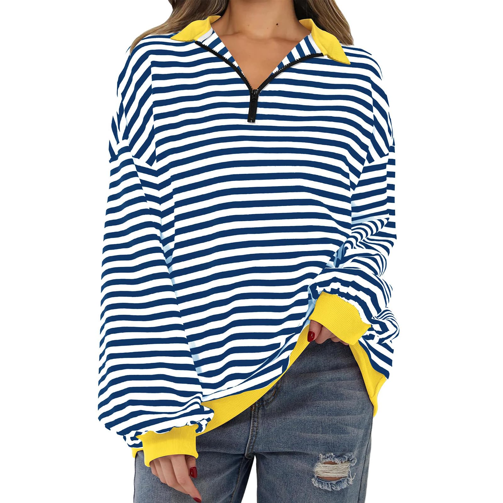Womens Striped Oversized Hoodies Sweatshirts Pullover,Long Sleeve Cowl Neck Casual Lucky Shirt Tunic Comfy Tops