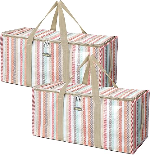 BALEINE Bolsa de almacenamiento extra grande con cremalleras y asas de transporte, bolsas de mudanza de tela Oxford resistente para lavandería,