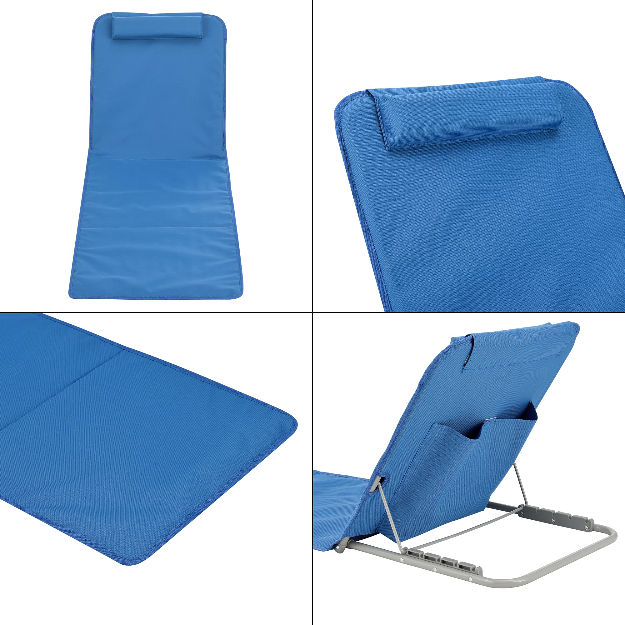 [en.casa] Set de 2 esterillas de Playa Donostia Tumbona Plegable con Cojín y Bolsa de Transporte Respaldo Reclinable en 5 Posiciones Lounge Tela/Acero 143 x 48 cm - Azul