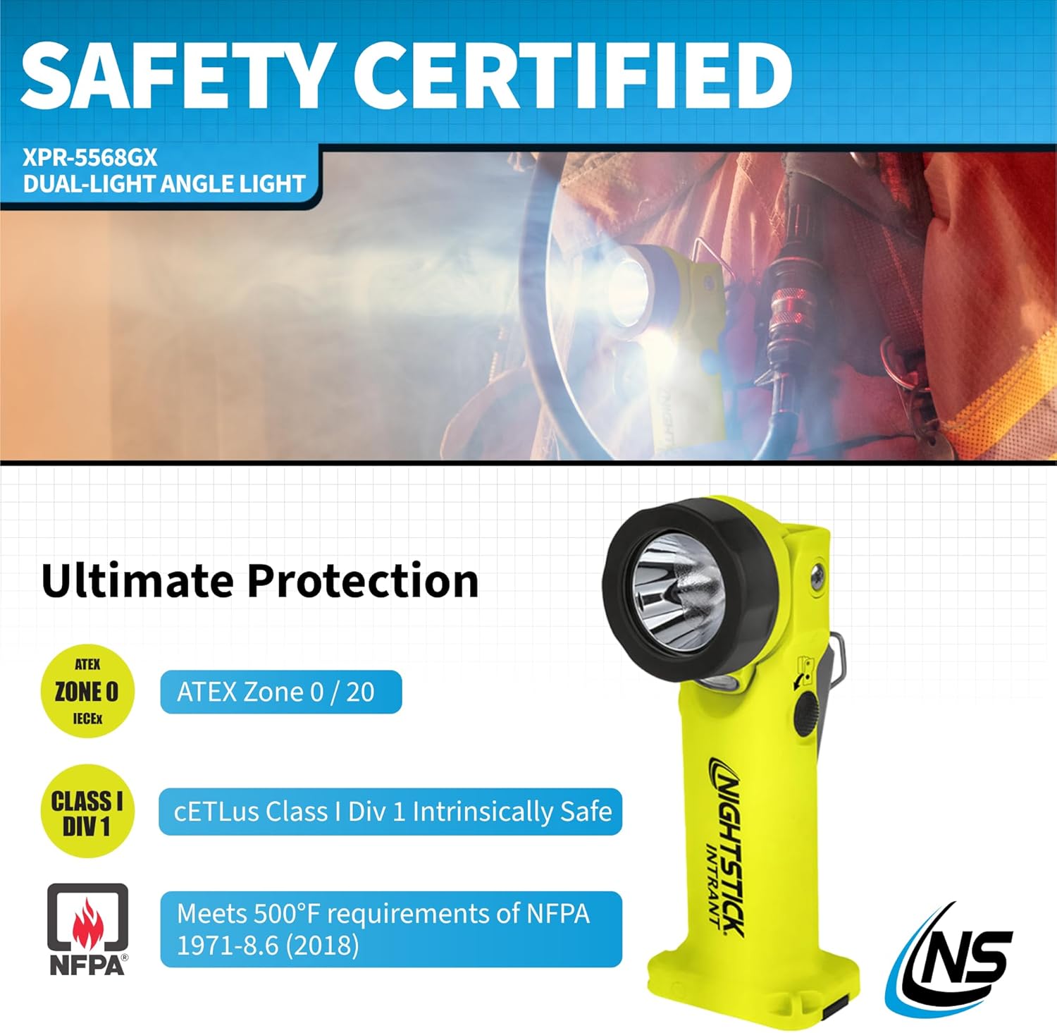 Nightstick XPR-5568GX Intrant Rechargeable Intrinsically Safe Permissible Dual-Light Angle Light (Green)