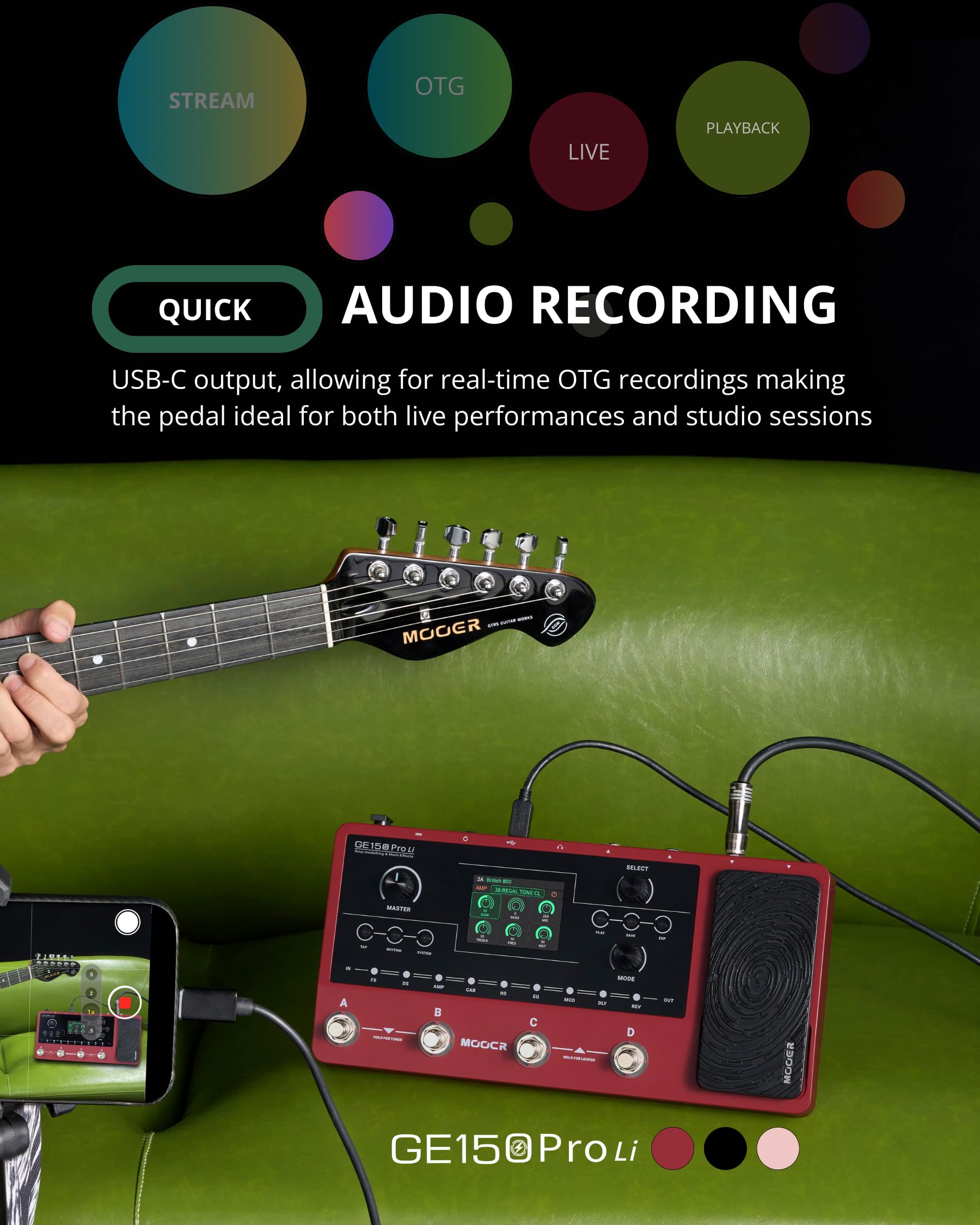 Mooer GE150 Pro Li Nero Pedaliera Multieffetto per Chitarra con Preamp, Simulazione Cabinet, Caricatore IR 3ª Generazione, Looper, Macchina del Tamburo