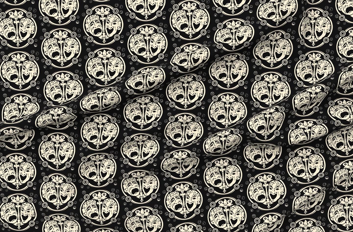 Spoonflower Fabric - Drama Mask Theater Actor Printed on Polartec(R) Fleece Fabric by The Yard - Sewing Blankets Loungewear and No-Sew Projects