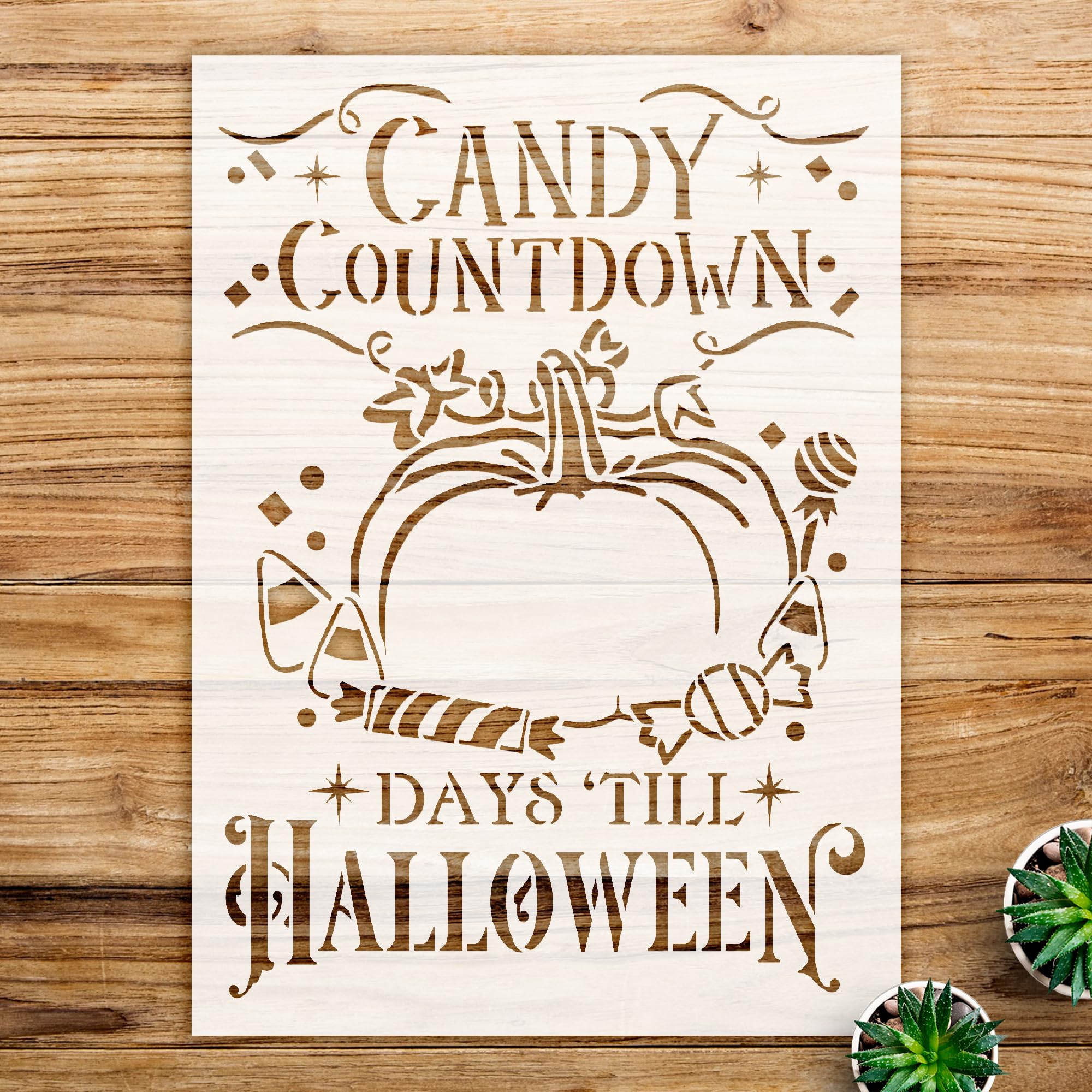 Candy Countdown Stencil for Halloween Decor, Reusable Mylar Template for Wood and Crafts, Perfect for Trick or Treat Projects - Size A4 (7.9