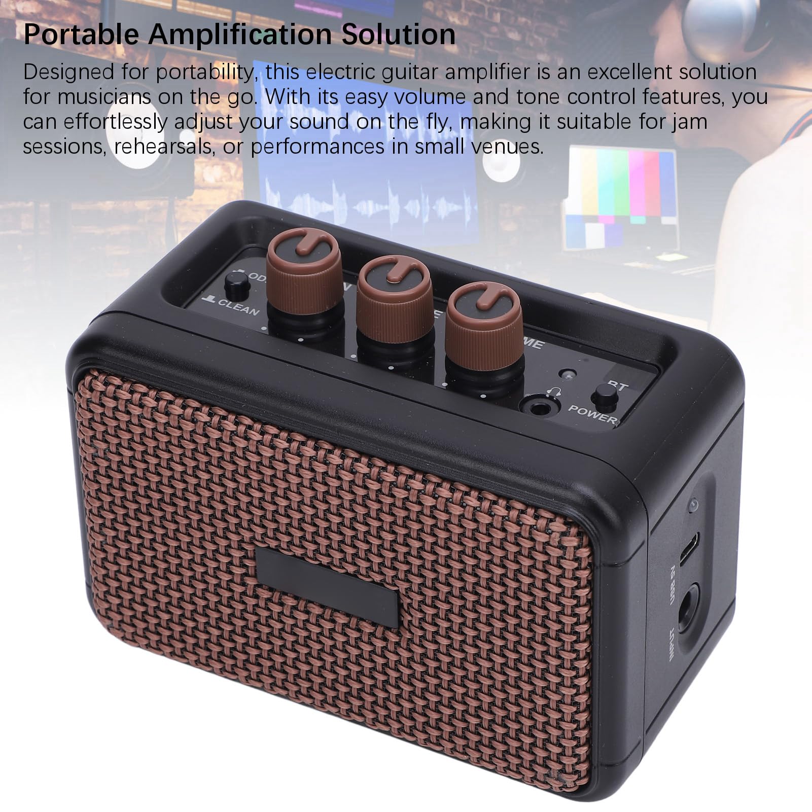 Amplificatore Combo Bluetooth per Chitarra Elettrica Portatile, 6.35mm Ingresso, Doppie Casse Incorporati per Sessioni, Prove e Spettacoli Mini