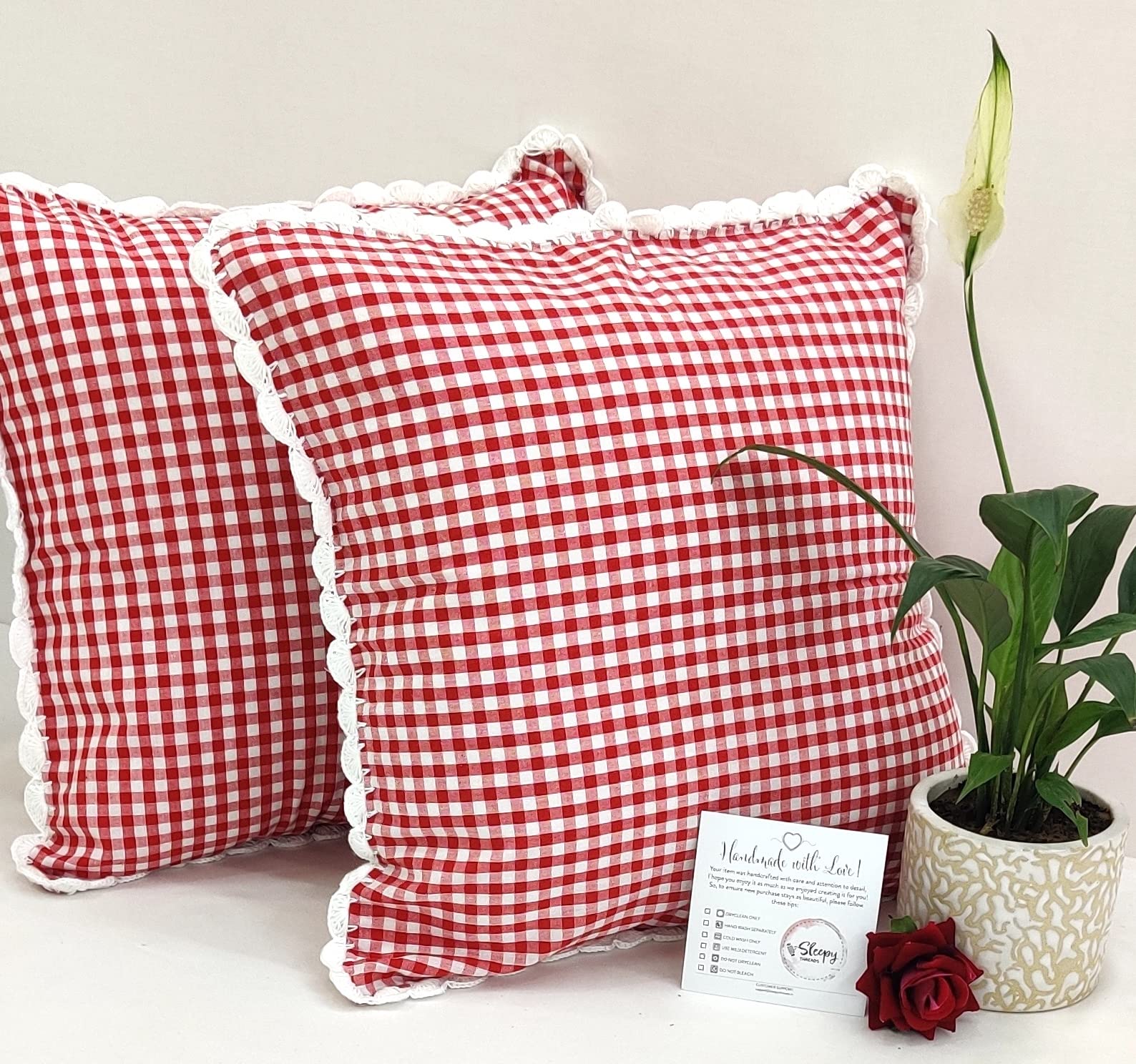 Sleepy Threads Cotton Cushion Cover Decorative Red & White Checkered Throw with Handcrafted Crochet Border for Sofa,Living Room,Bedroom, Deewan,Couch, 16x16 inch/40x40 cm (B0B6PPVYD3) Amazon Price History, Amazon Price Tracker