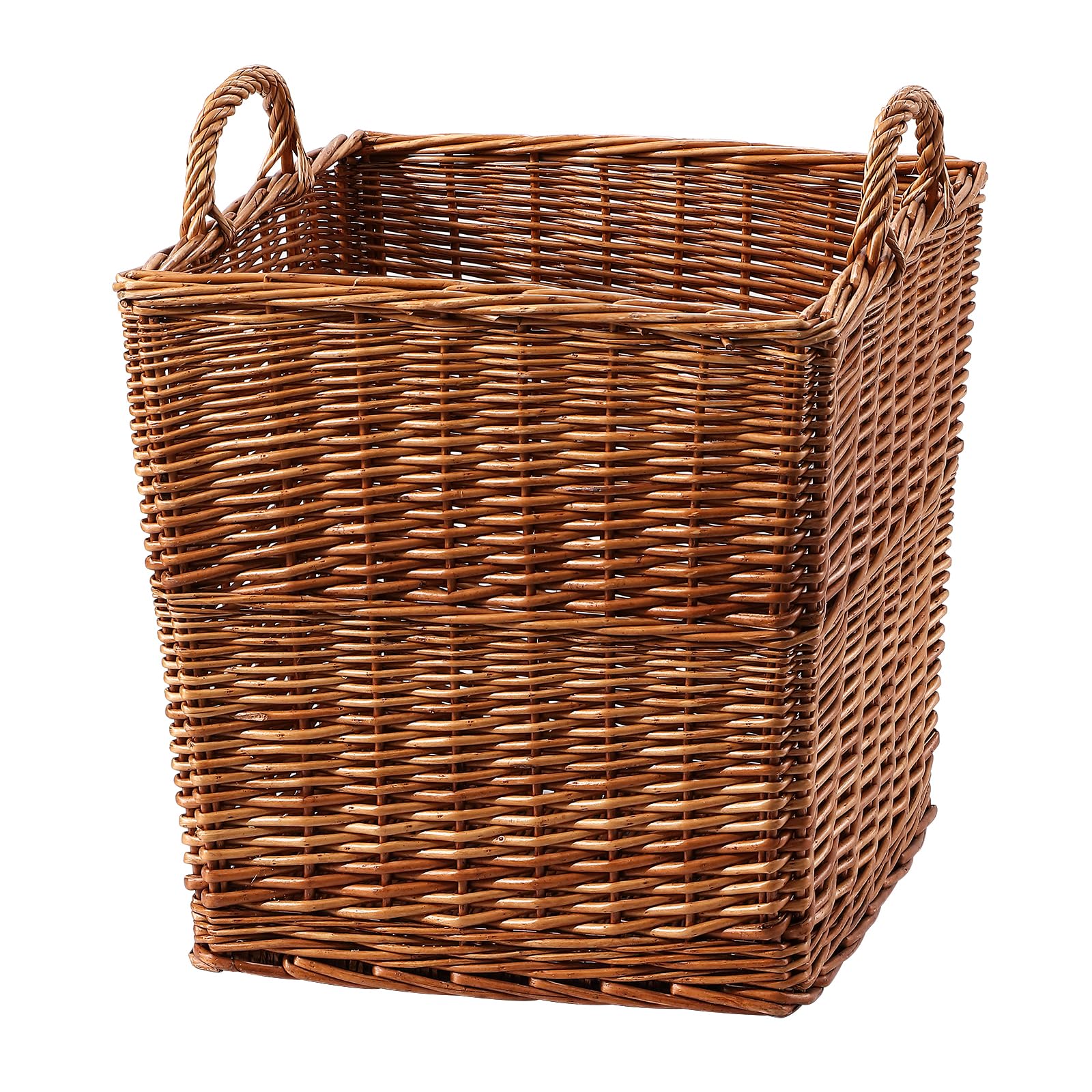 Wickerfield Brown Wicker Laundry Basket With Handles, Log Baskets For Wood Burner Indoor, Extra Large Willow Storage Baskets For Blanket, Large Wicker Log Basket Rectangle For Fireplace (, Full Wicker)