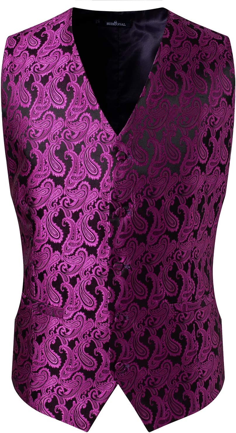 Men's Formal Suit Vest Fit for Business, Casual Dress, Party, Wedding (4PC, Vest, Necktie, Bow Tie, Pocket Square)