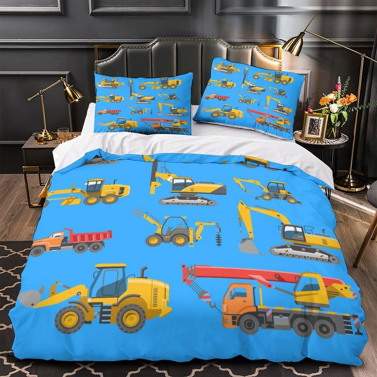 Housse de couette vecteur plat engins de chantier impression 3D King