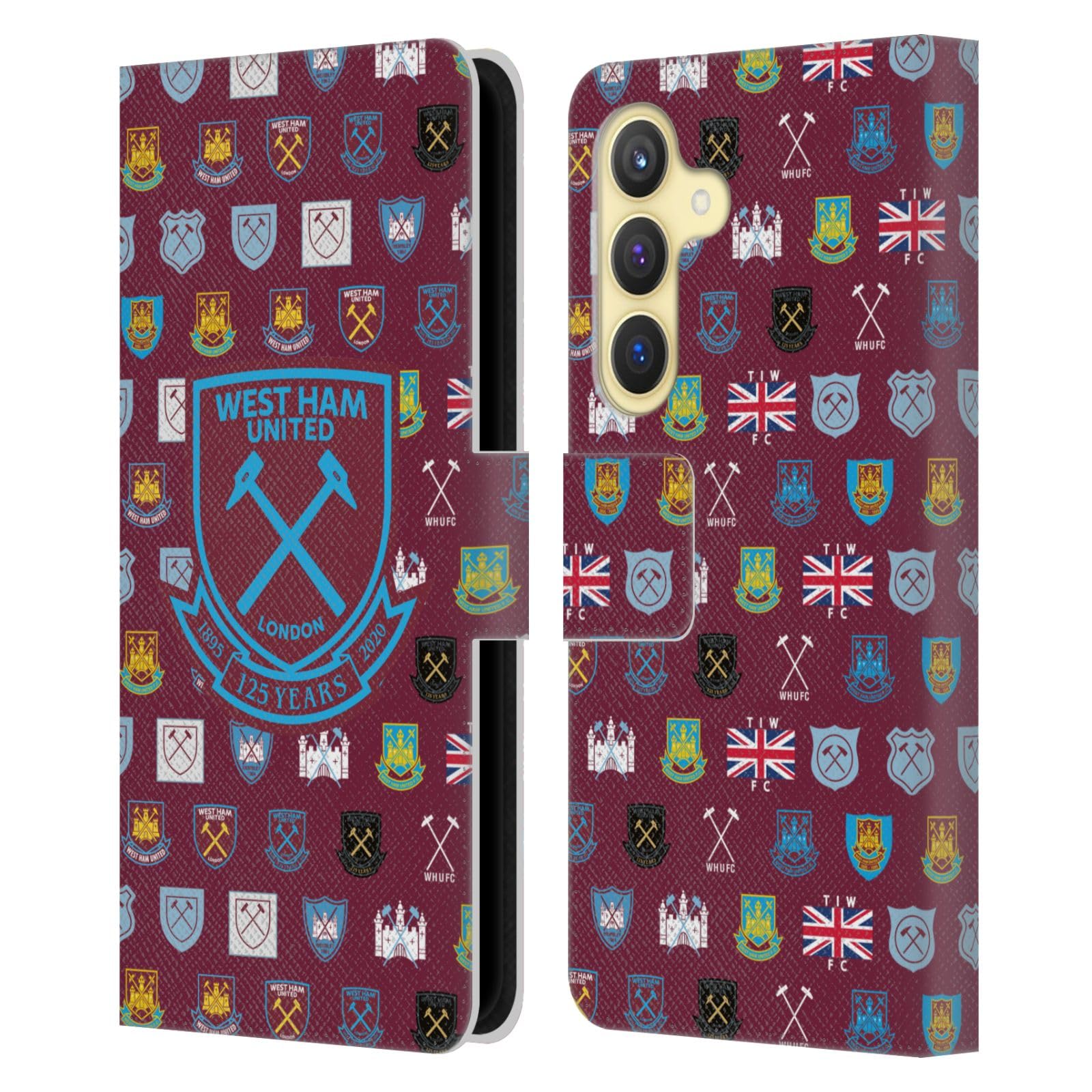 Head Case DesignsOfficially Licensed West Ham United FC Pattern 5 Crest History Leather Book Wallet Case Cover Compatible With Samsung Galaxy S24 5G