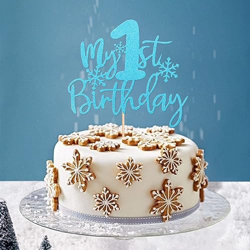 Miniatura 6 de 1 pieza de copo de nieve Mi primer cumpleaños para pastel de cumpleaños ensamblado con purpurina para el primer cumpleaños temática del país de las