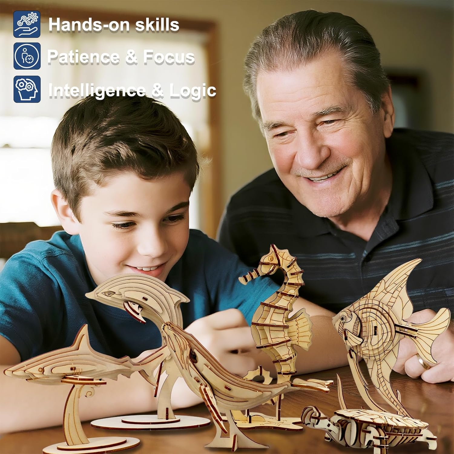 3D Wooden Puzzle Set for Adults – 6 Pack DIY Wooden Sea Animals Model Kits for Adults to Build, Brain Teaser Puzzles Wood Crafts for Teens, Creative Gift Ideas for Birthday & Christmas