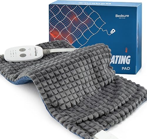 Bedsure Almohadilla térmica eléctrica de espalda para cuello y hombros, para masaje, con peso y vibración, con 3 niveles de calefacción y 3 modos de