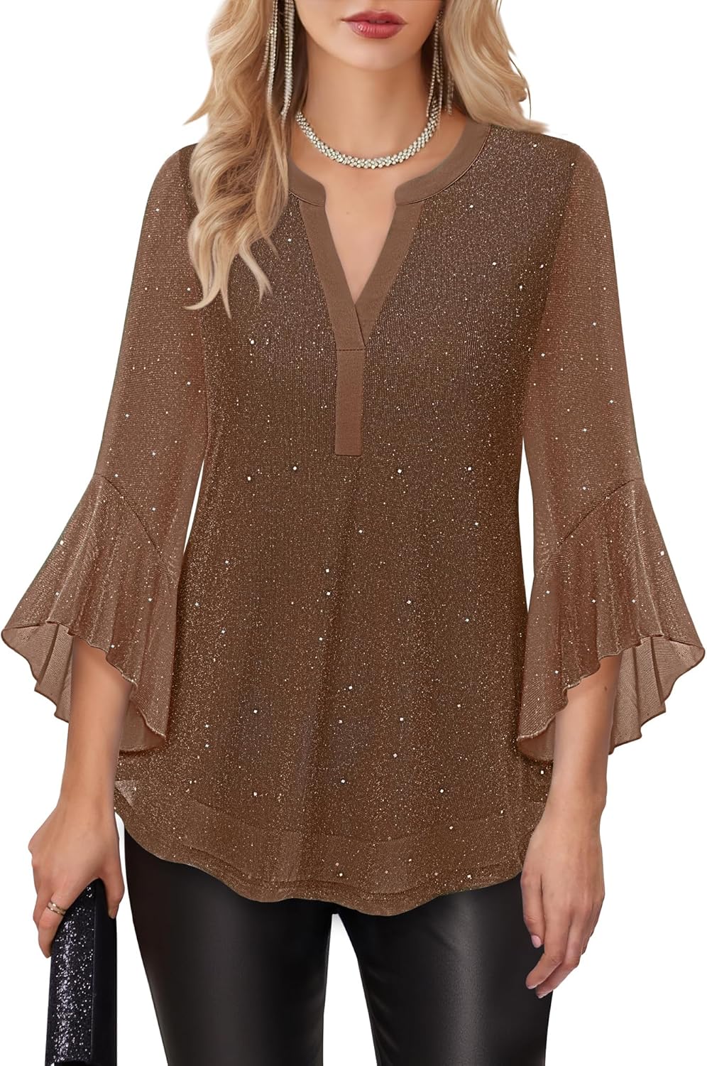 Lotusmile Women's 3/4 Sleeve Dressy Tops Elegant V Neck Blouse for Women Casual Work Evening Party