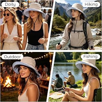 Womens Wide Brim Sun Hat UPF 50+ Foldable Bucket for Beach Travel