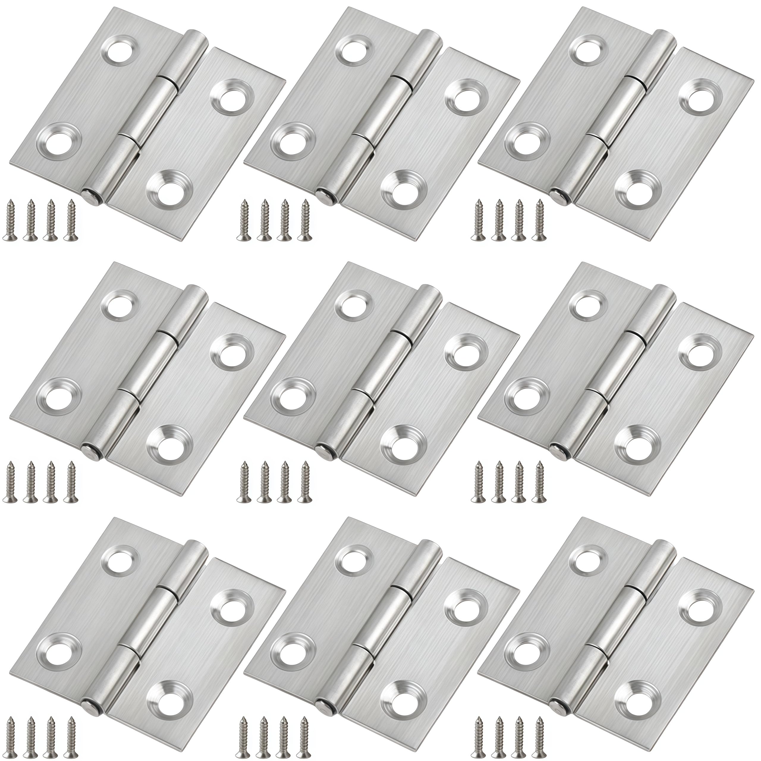 Vbnexyr Regular 9 Pack Stainless Steel Folding Hinges For Cabinets Wooden Doors And Small Cabinets; Smooth Opening Hinges For Jewelry Wooden Items And Chests 201 Stainless Steel Standard 1.5 Inch Model