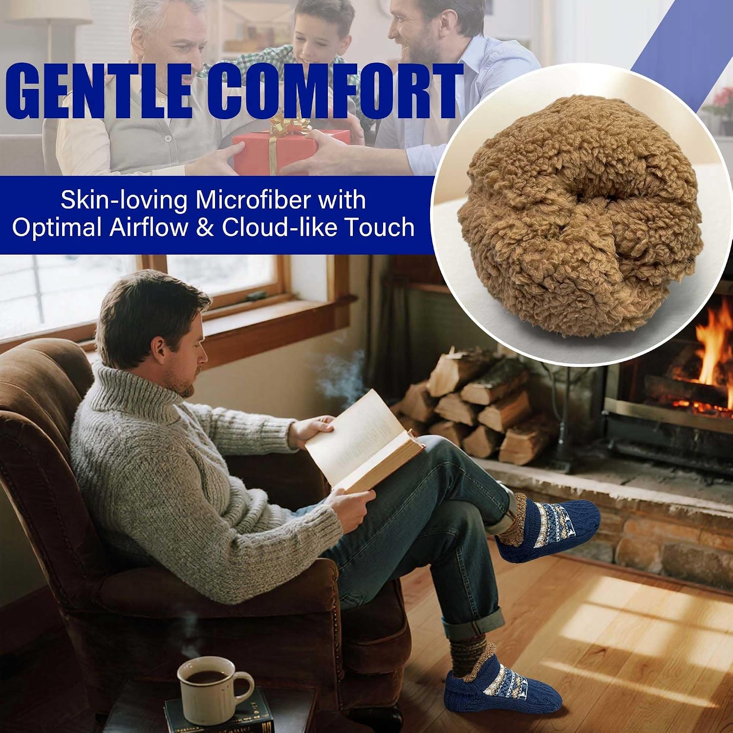 Fuzzy Slipper Socks for Men - Women Warm Cozy Fleece Ultra-thick Gripper Winter Fluffy Non Slip Grip Comfy Socks for Home Indoor Floor