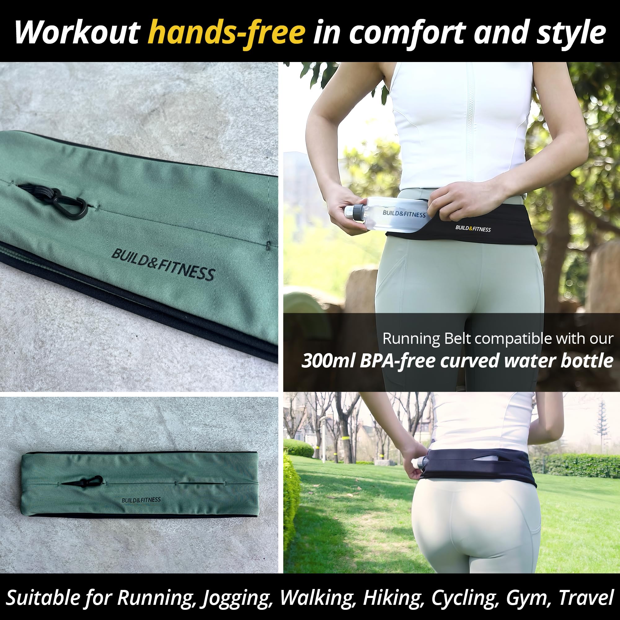 Cintura da corsa Build & Fitness con cerniera, portachiavi, porta telefono, marsupio unisex