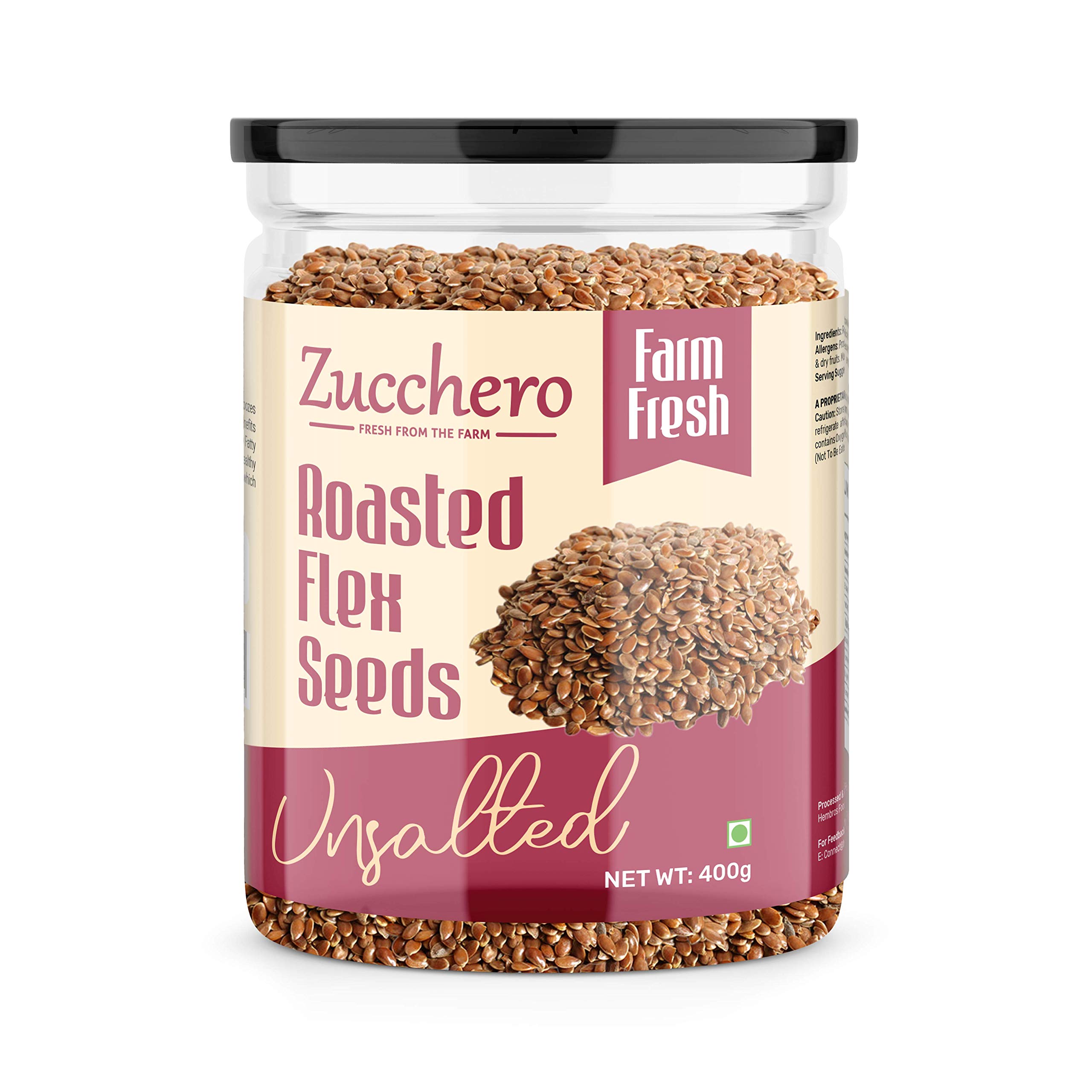 Zucchero Roasted Flaxseed, Unsalted, 400G - Omega-3 | Super Food | Nutty Flavour| Dry Roasting | Oil-Free| Slow baked Seeds