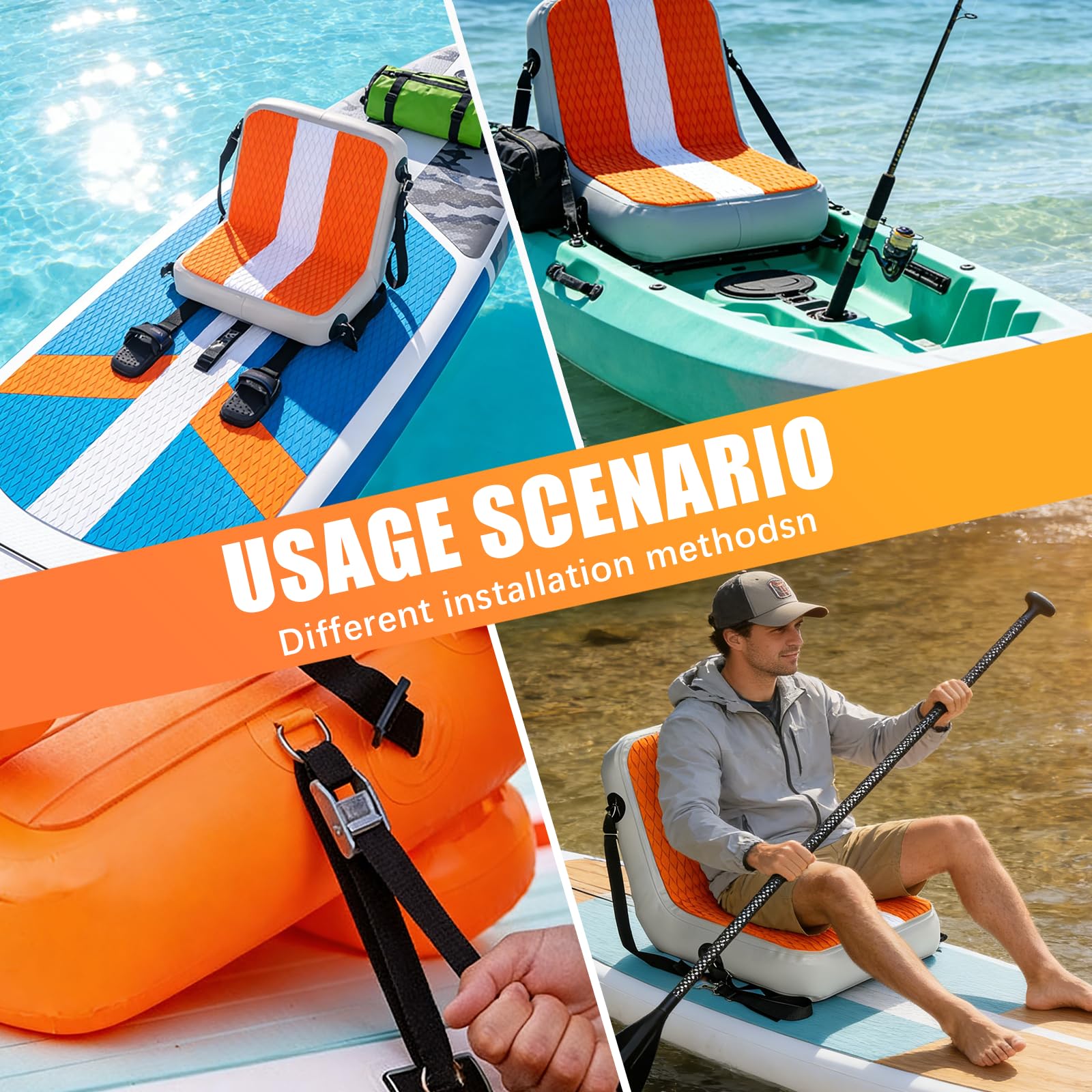 Asiento Para Tabla De Paddle Surf, Asiento Kayak Inflable Universal Con Ergonómico Respaldo Ajustable Para Tablas De Surf Pesca Kayak Y Camping Al Aire Libre Para Adultos - 45x40cm