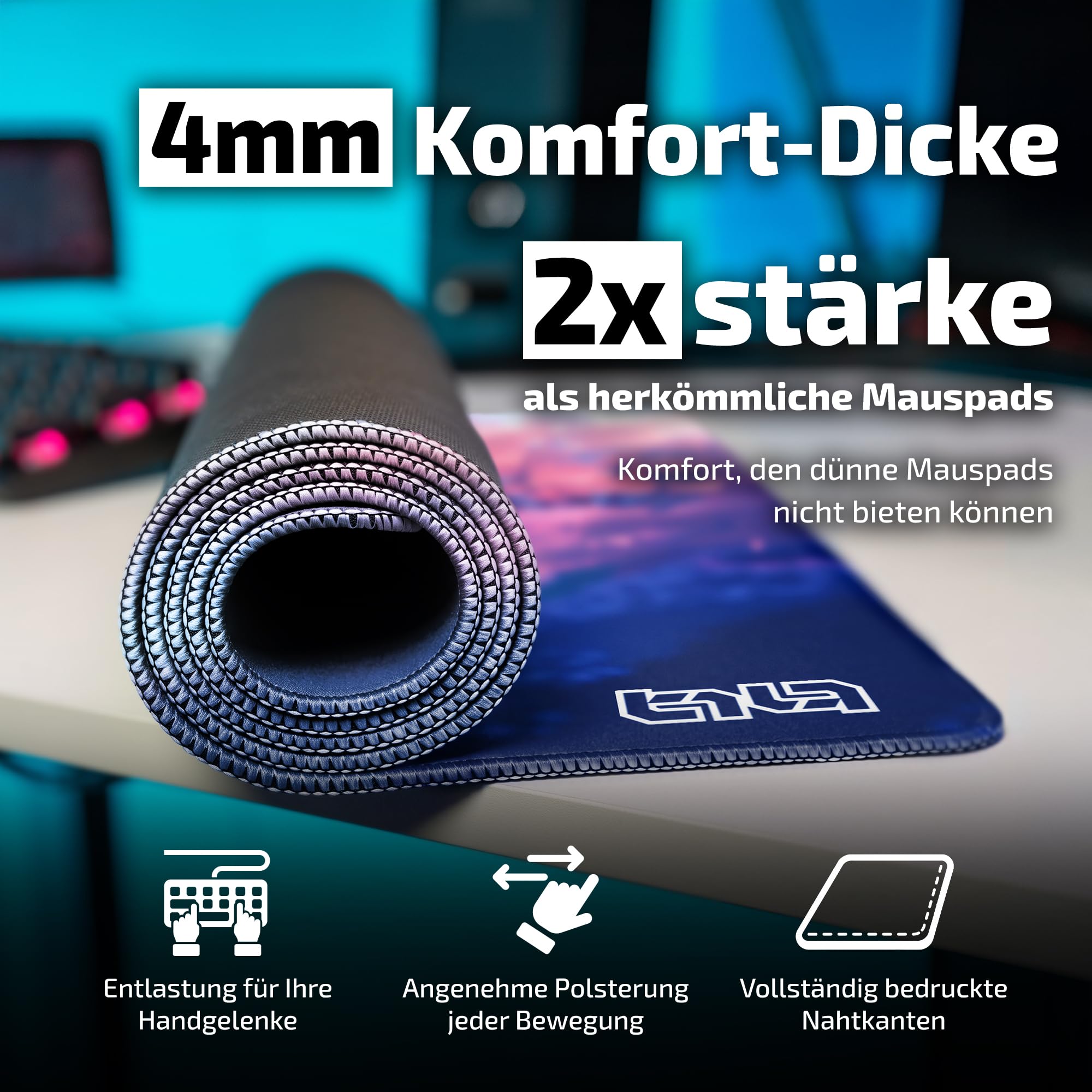 Tilt Gaming Mauspad 1000x500 mm - 4 mm rutschfeste Schreibtischunterlage Groß - Speed-Oberfläche & HD-Druck - Maschinenwaschbar Mousepad XXL für Gaming und Büro - Foxy Sanctuary Desk Mat