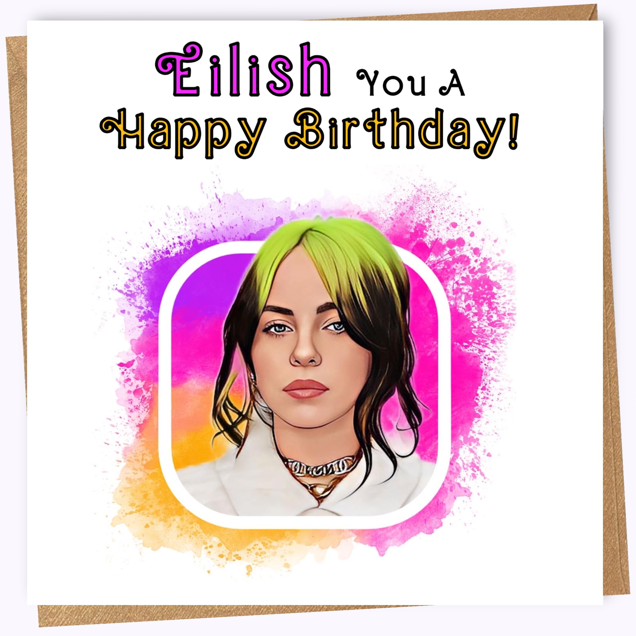 PrintperfectPrintperfect “Billie Eilish” Birthday Cards For Men, Women, Boys, Girls, Son, Daughter, Brother, Sister Greetings Card - PINK