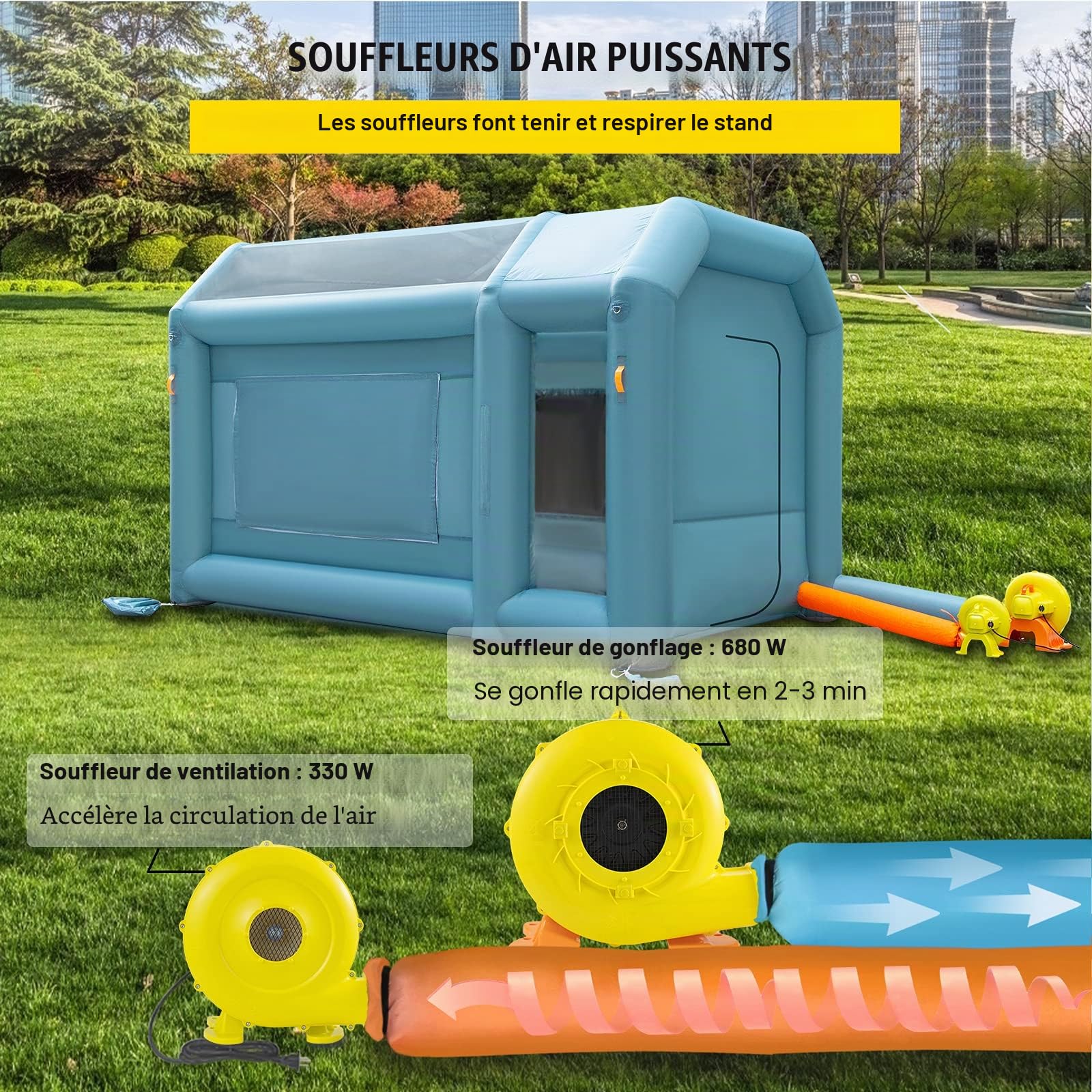 VEVOR Cabine de peinture gonflable 4 x 2,5 x 2,5 m - Tente en tissu Oxford 210D PVC - Cabine de peinture de voiture avec ventilateur de gonflage/ventilation - Idéal pour la peinture et la réparation