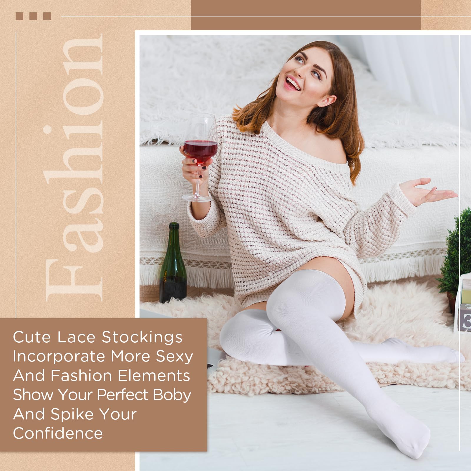 SATINIOR Extra Long Socks Thigh High Cotton Socks Extra Long Knee Boot Stockings for Women: One Size White