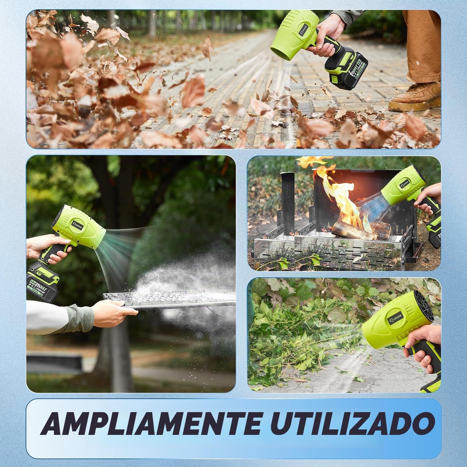 Saker Soplador de hojas inalámbrico portátil limpiador de polvo soplador de mano 180000 RPM con velocidad ajustable para el cuidado del césped y limpieza de polvo del patio, 2 baterías, verde con