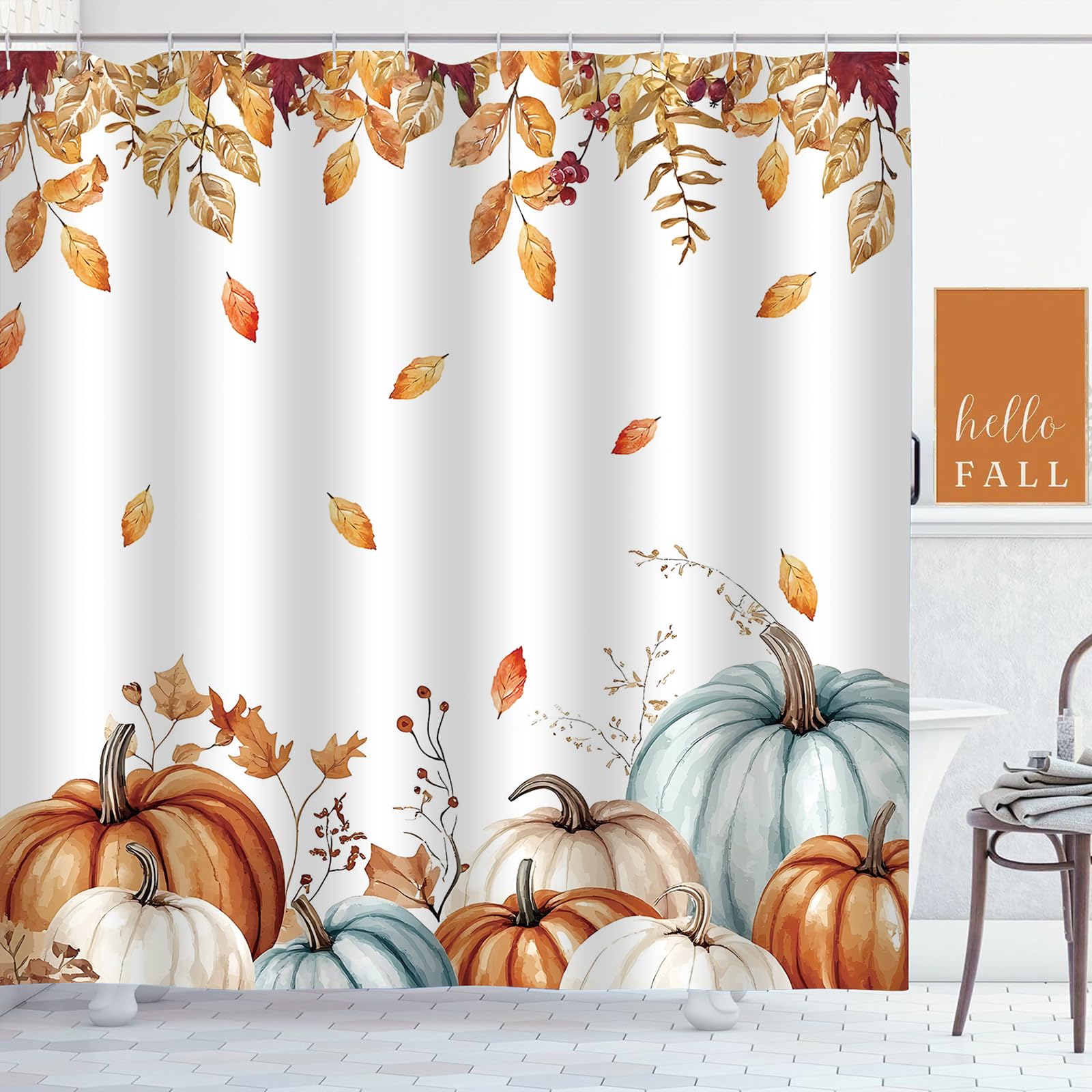 ZCHOMI Fall Pumpkin Shower Curtain Autumn Leaves Harvest Thanksgiving Shower Curtains for Bathroom Waterproof Polyester Fabric Bathroom Curtain 72 x