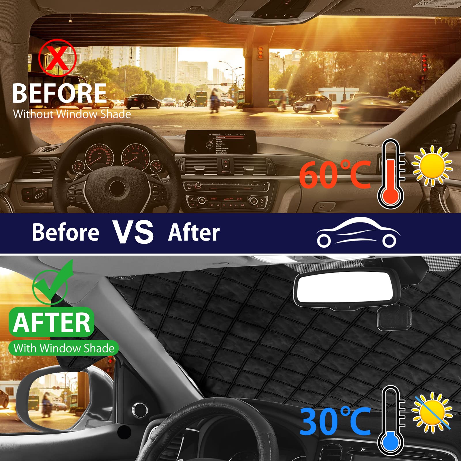Couverture Pare-Brise Voiture, Bâche Pare Brise Protection Magnétique Couverture Repliable, Universelle Couverture Pare Brise pour Anti Givre, Neige, Glace, UV, Pluie & Soleil - 183 x 116cm