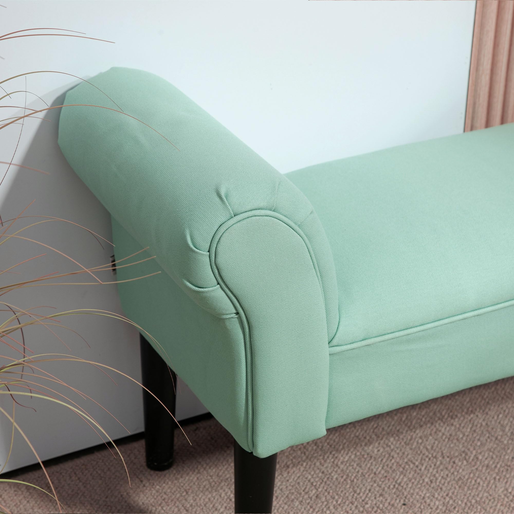 HOMCOM Ławka tapicerowana z materiału żaglowego, podłokietnik, ławka do przedpokoju z drewnianą ramą, ławka na buty do sypialni, salonu, korytarza, 102 x 36 x 51 cm, szaro-biała