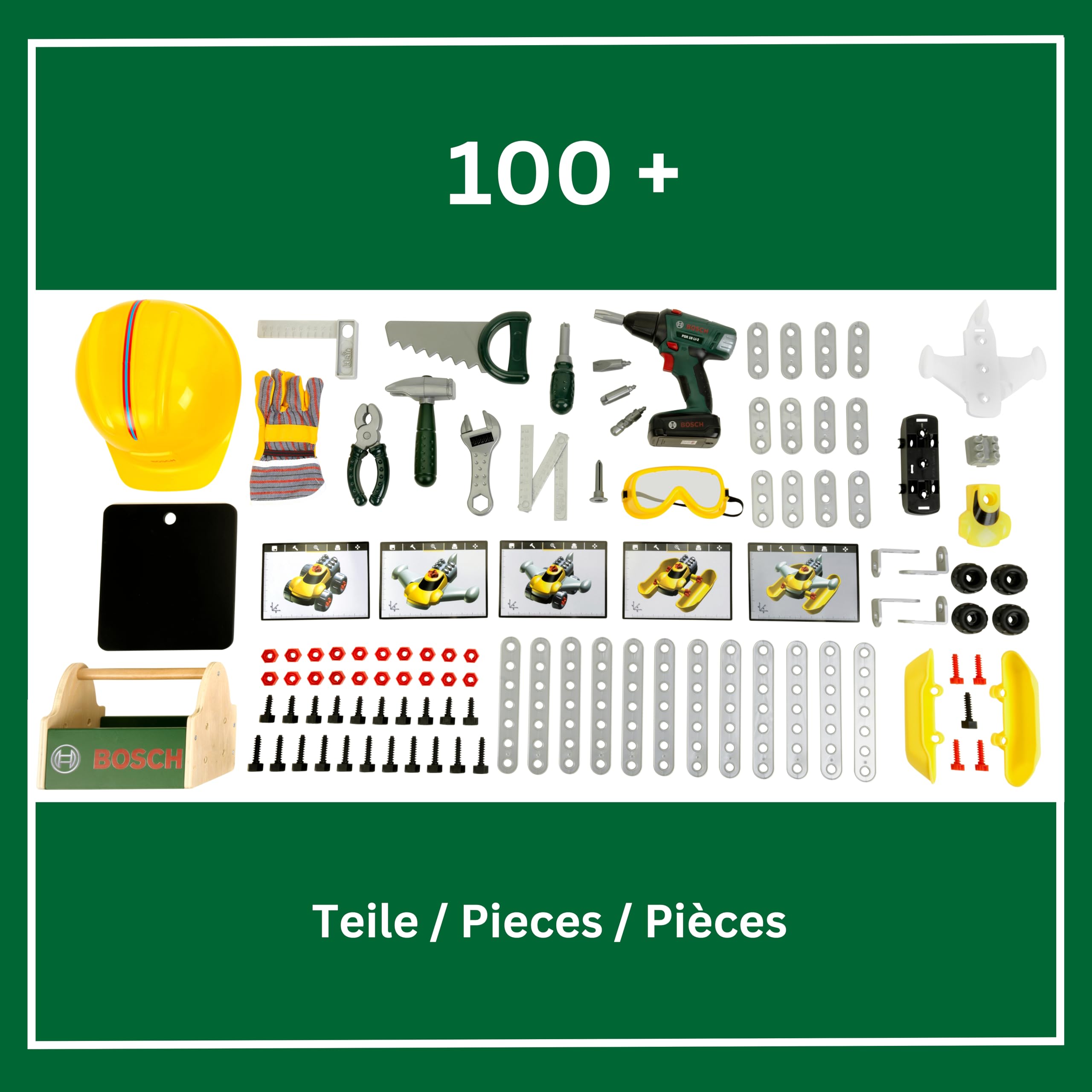 Theo Klein 8734 Bosch Banco da Lavoro Bosch in Legno | Robusto Piano di Lavoro per Bambini con Altezza Regolabile | Giocattolo per Bambini dai 3 Anni