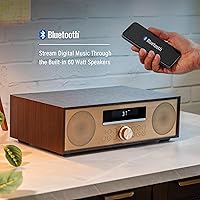 Vista 3 de Crosley CR3501A-MA Fleetwood Retro Alarm Clock FM Radio and CD Player with Stereo Bluetooth Speakers, Mahogany