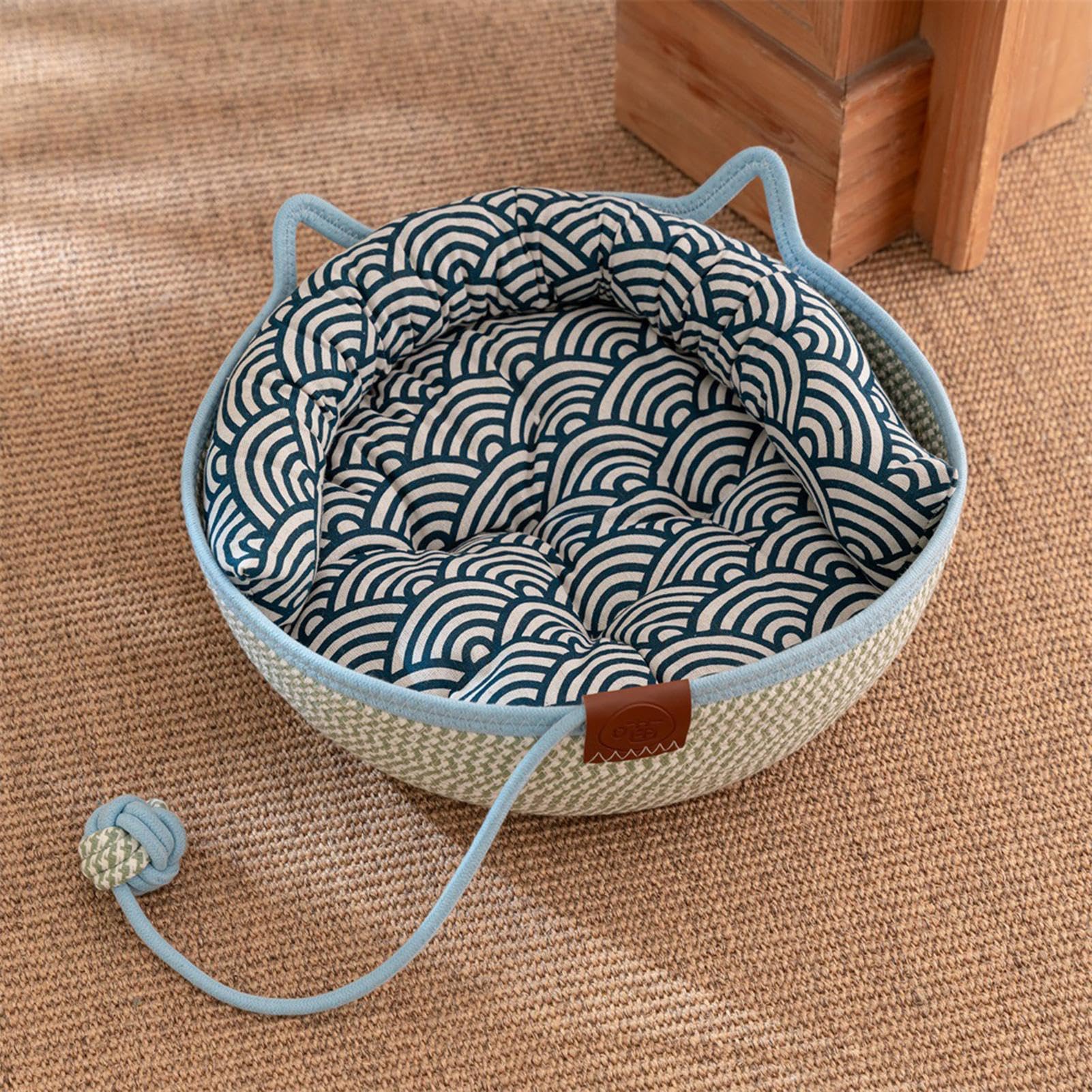Camas para Gatos Cesta de Cuerda de Algodón Tejida a Mano con Cola de | Cama para gato pequeño para Todas las Estaciones Gatito Animal Viaje y Enriquecimiento para Mascotas