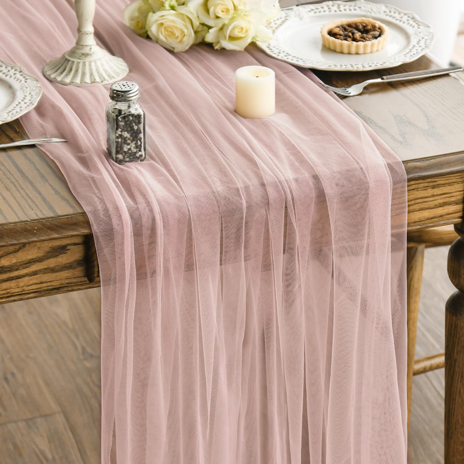 Artoid Mode Dusty Rose Boho Cheesecloth Gauze Table Runner 150 x 300 cm