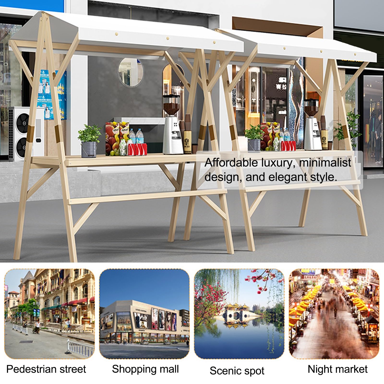 Carrito Plegable para vendedores ambulantes con toldo, quiosco móvil para Venta Ambulante, Carrito Expositor para Puestos de Comida en mercados callejeros, Festivales y Eventos, Estante Port