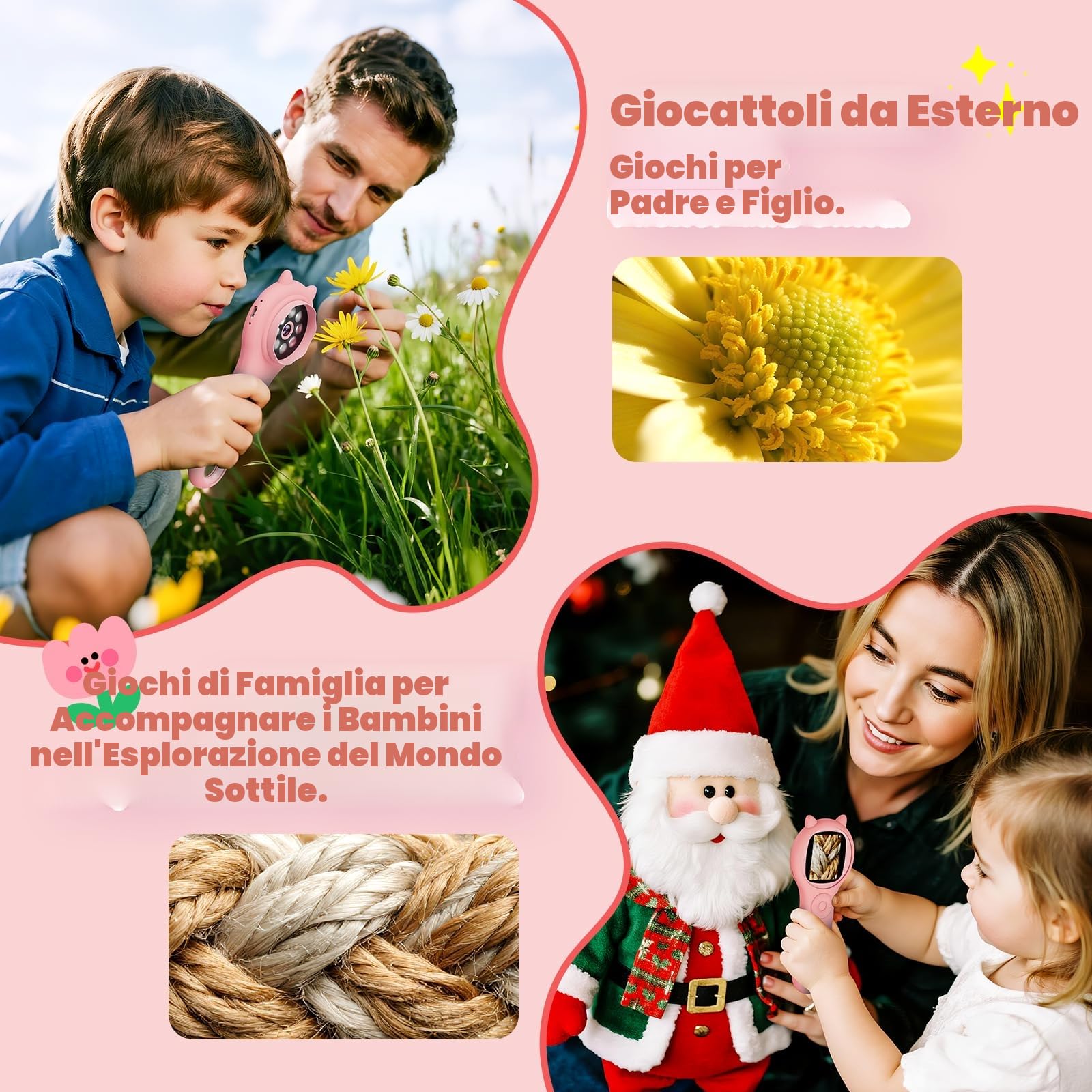 Ashfly Microscopio portatile per bambini, schermo IPS da 2,0", 200X, microscopio tascabile portatile, 3 livelli regolabili, luci LED USB su PC, mini microscopio per bambini dai 3 anni in su, rosa